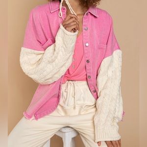 POL Barbiecore Pink Shacket Knitted Sleeves